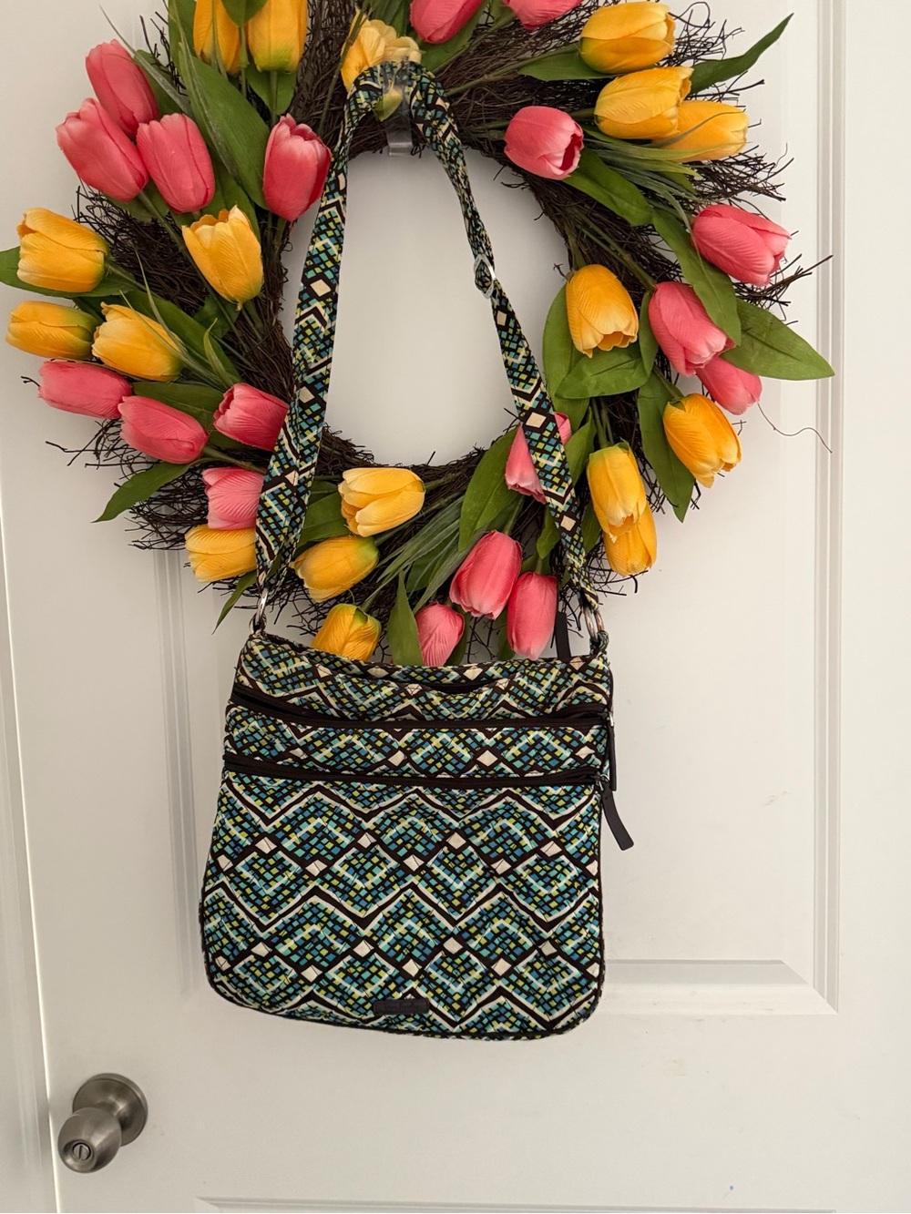 Quilted Crossbody Bag in Teal Black Pattern - Vera Bradley